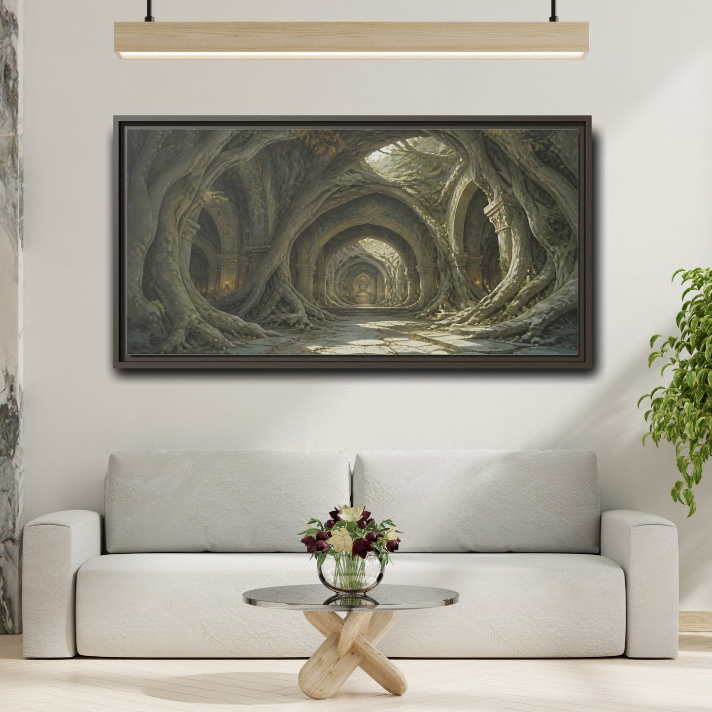 Mockup 2. Cathedral Of Living Roots shown as framed canvas print