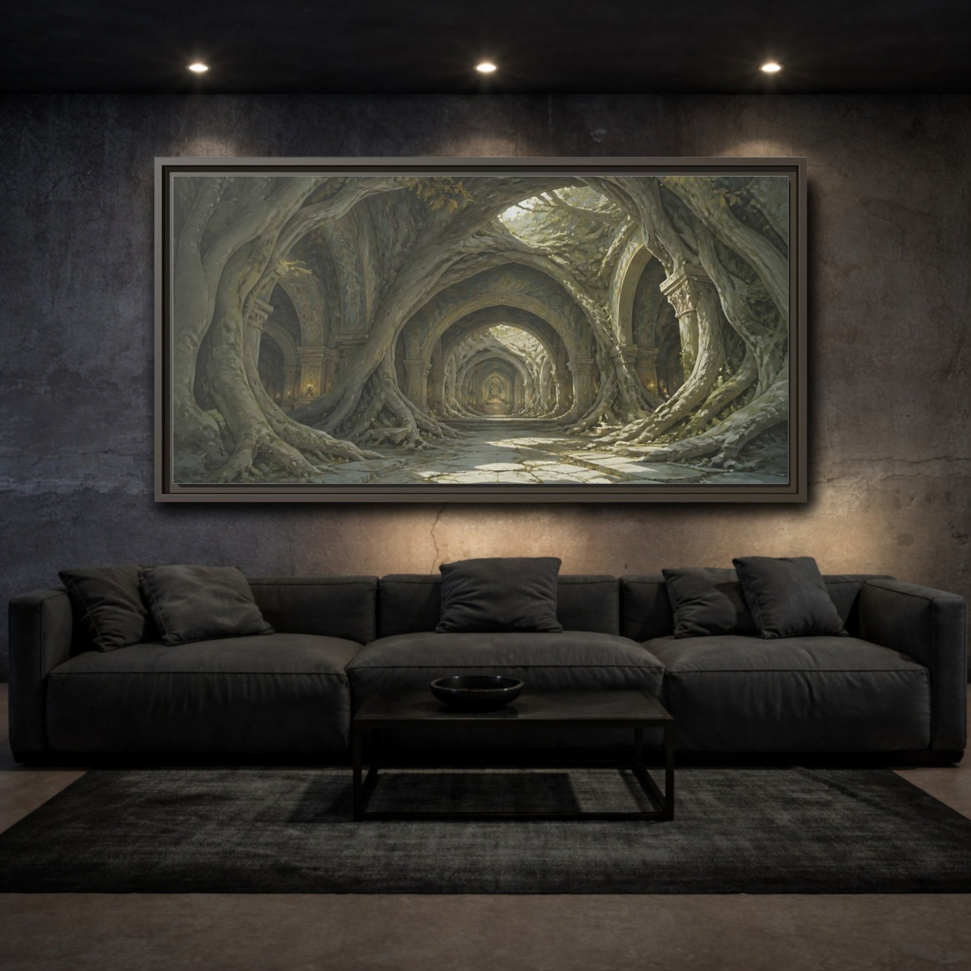 Mockup 3. Cathedral Of Living Roots shown as framed canvas print