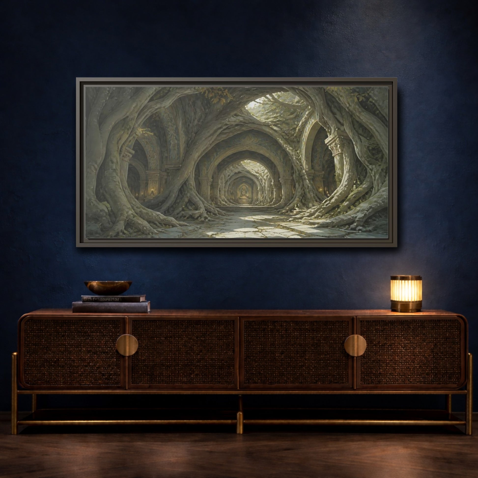 Mockup 4. Cathedral Of Living Roots shown as framed canvas print