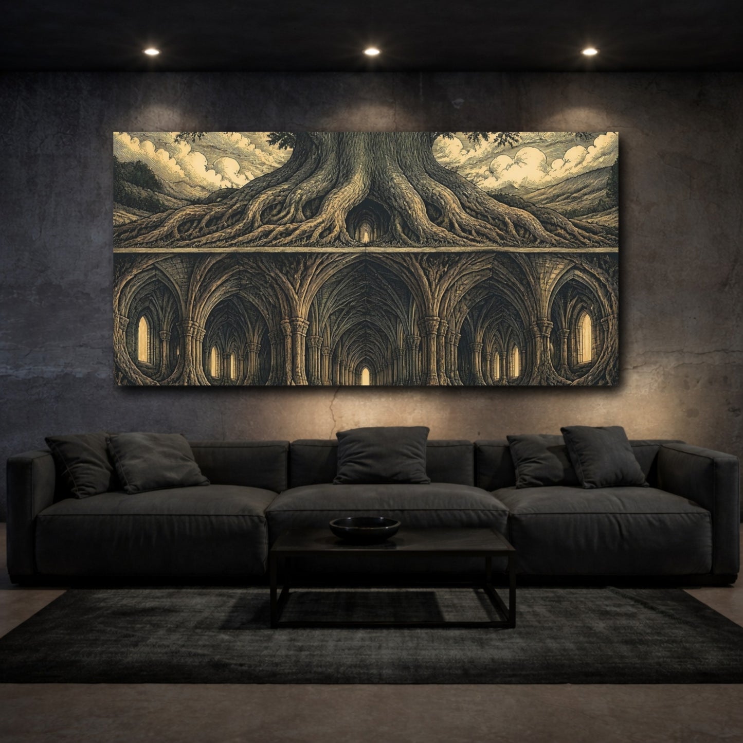 Mockup 3. Cathedral Of Roots shown as canvas print