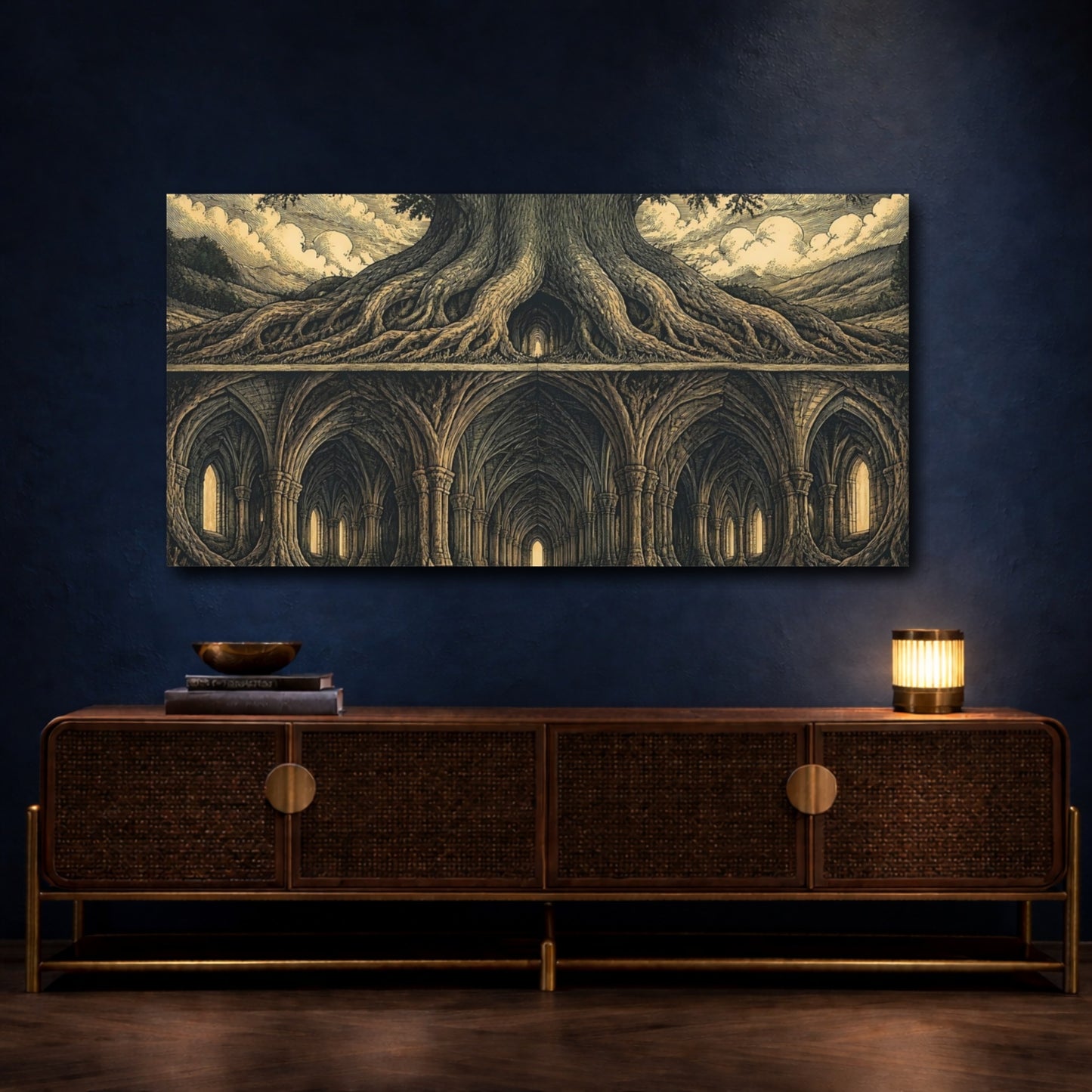 Mockup 4. Cathedral Of Roots shown as canvas print