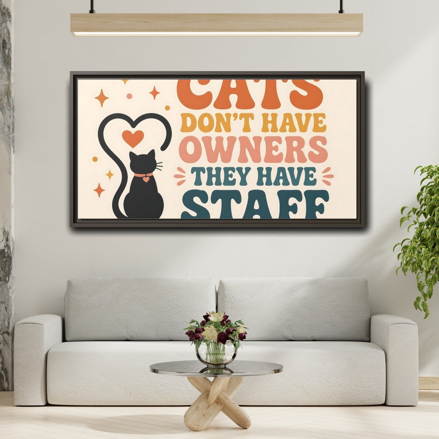 Mockup 2. Cats Have Staff shown as framed canvas print