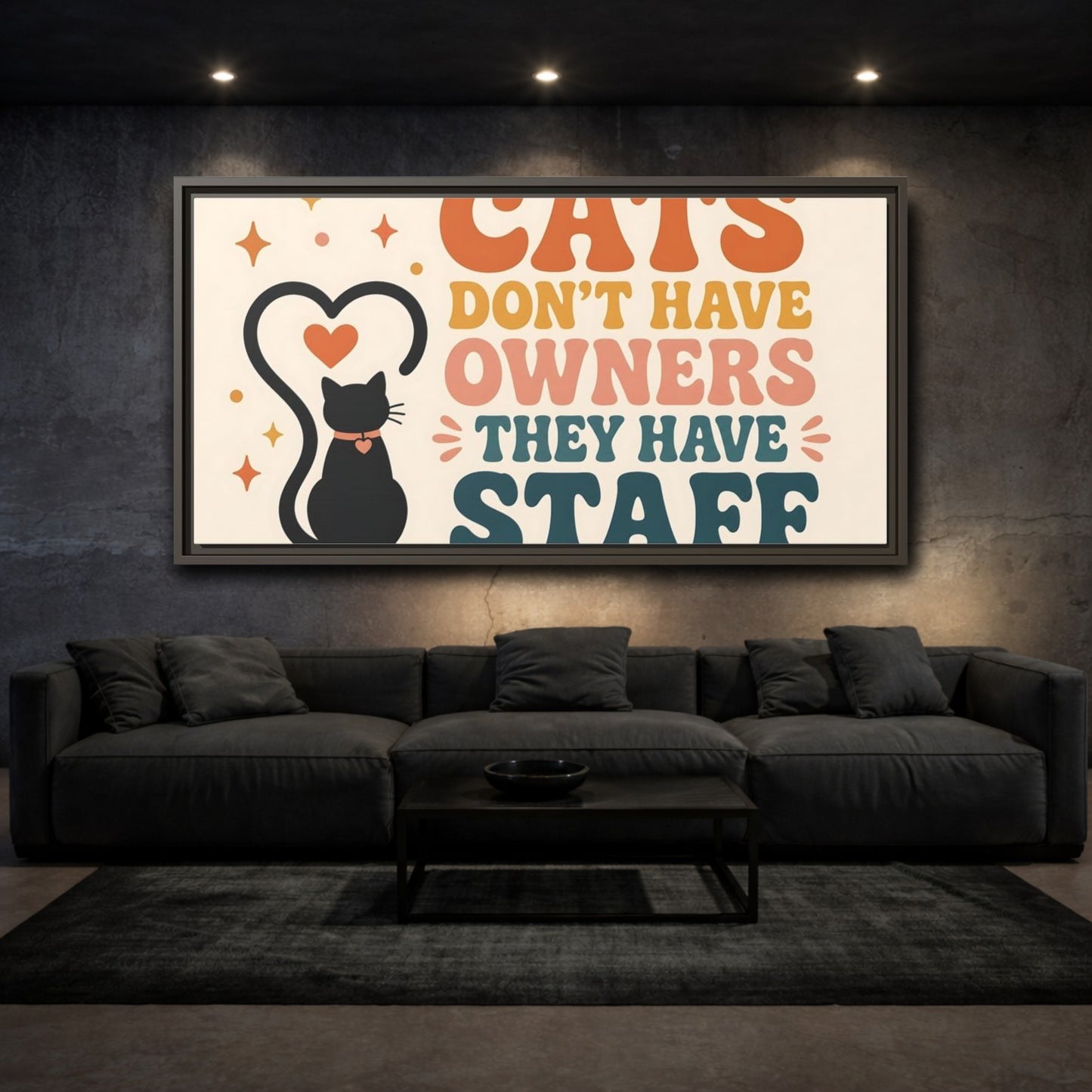 Mockup 3. Cats Have Staff shown as framed canvas print