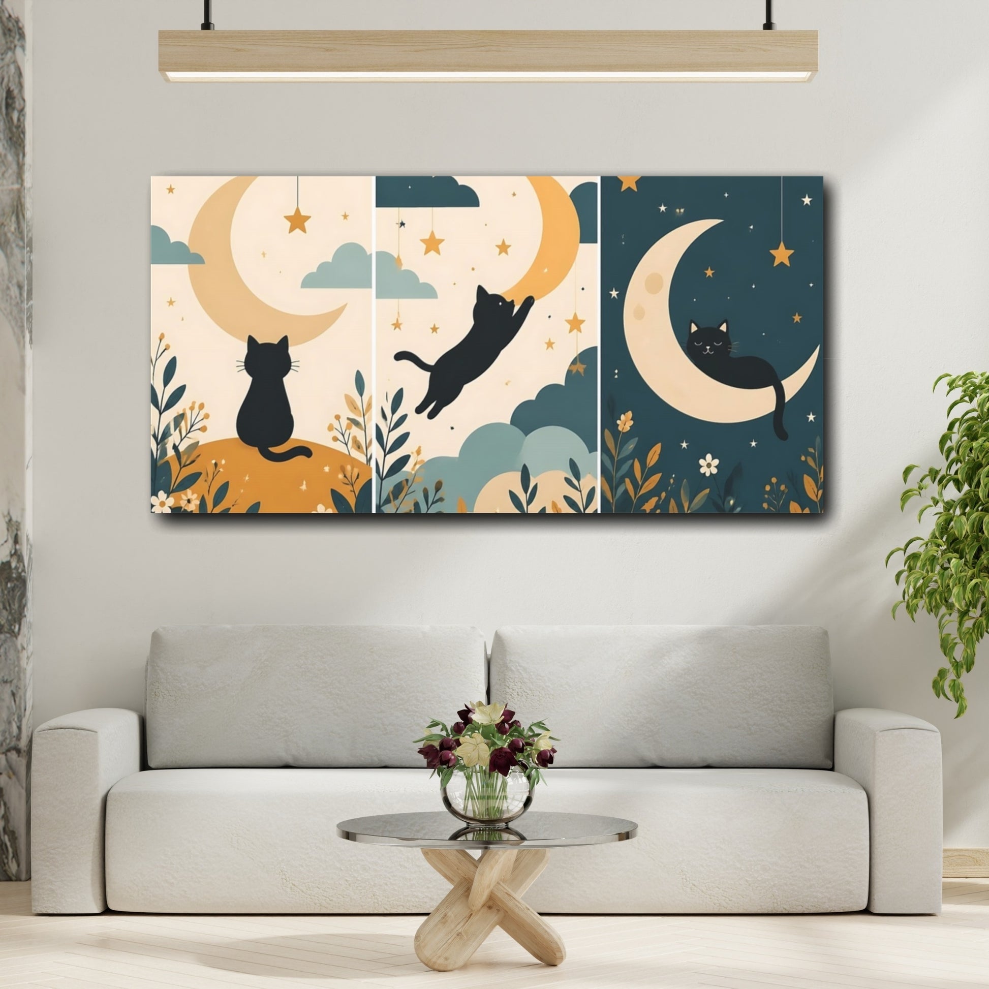 Mockup 2. Cats Under Moonlight shown as canvas print