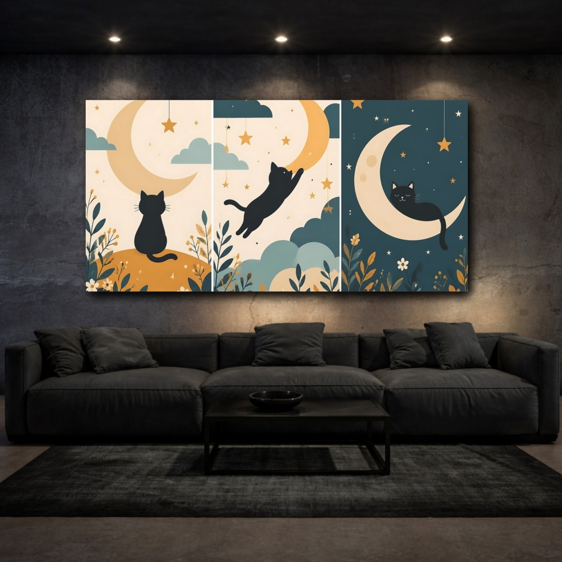 Mockup 3. Cats Under Moonlight shown as canvas print