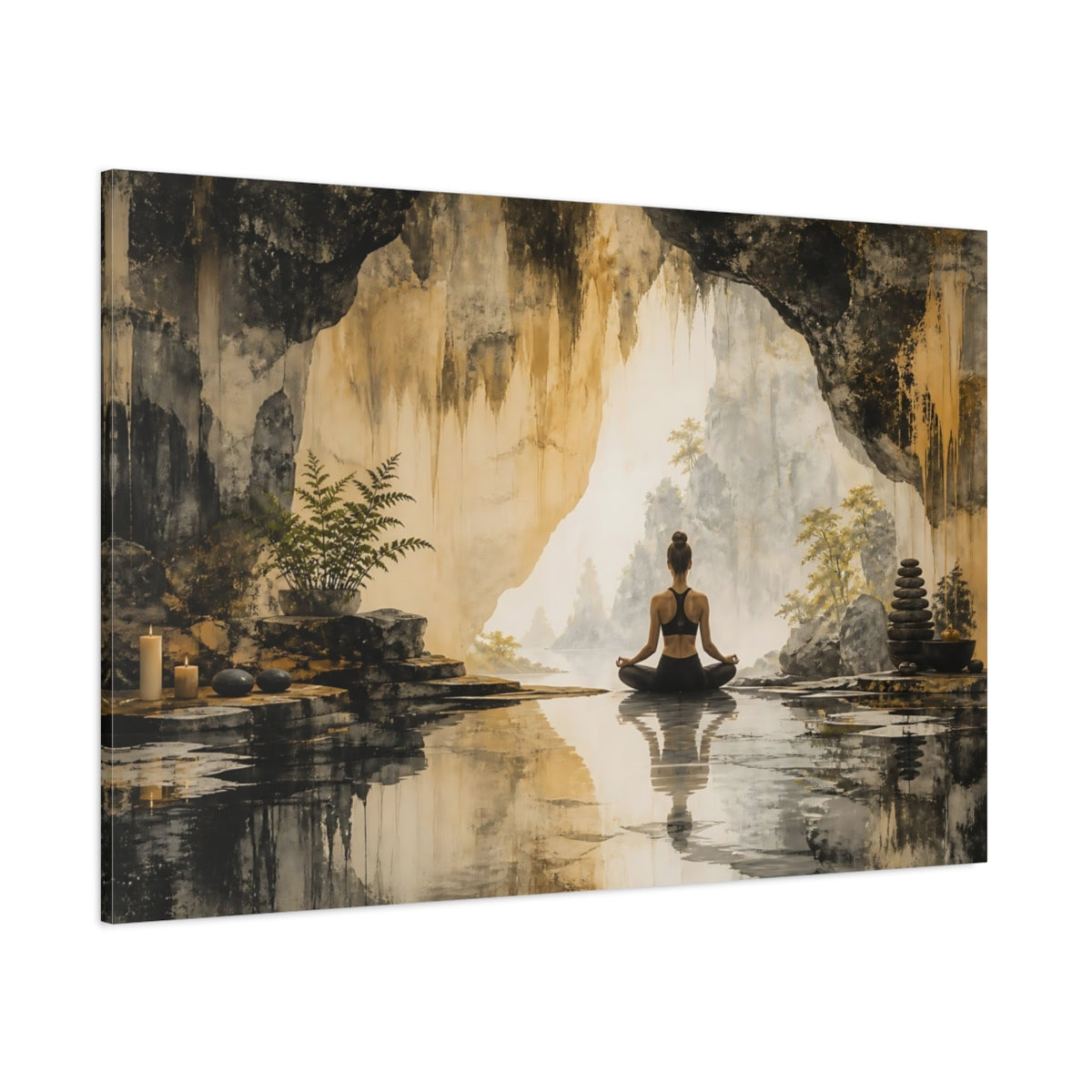 Side Mockup 1. Cave Yoga Meditation shown as canvas print