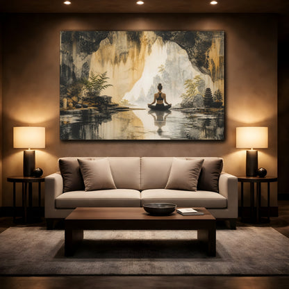 Mockup 2. Cave Yoga Meditation shown as canvas print