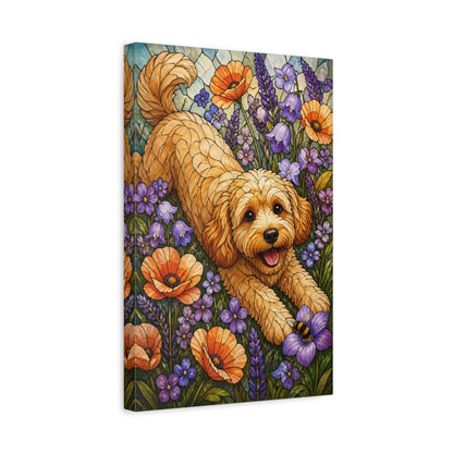 Side Mockup 4. Cavoodle Pet In Wildflowers shown as canvas print