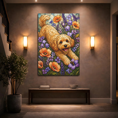 Mockup 2. Cavoodle Pet In Wildflowers shown as canvas print