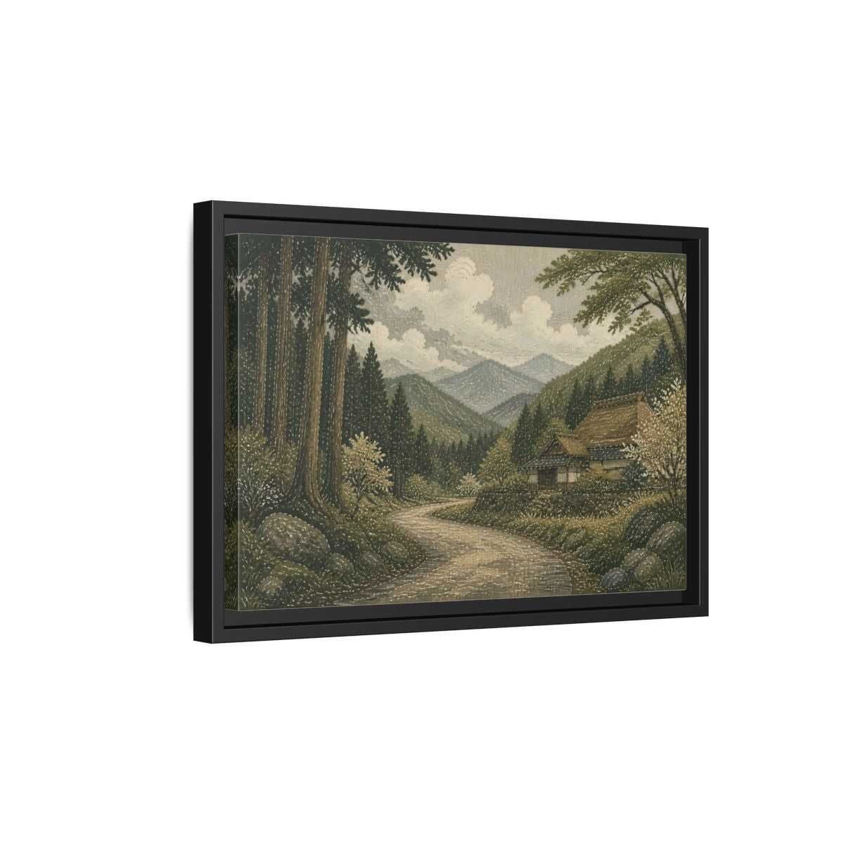 Side Mockup 6. Cedar Forest Country Road shown as framed canvas print