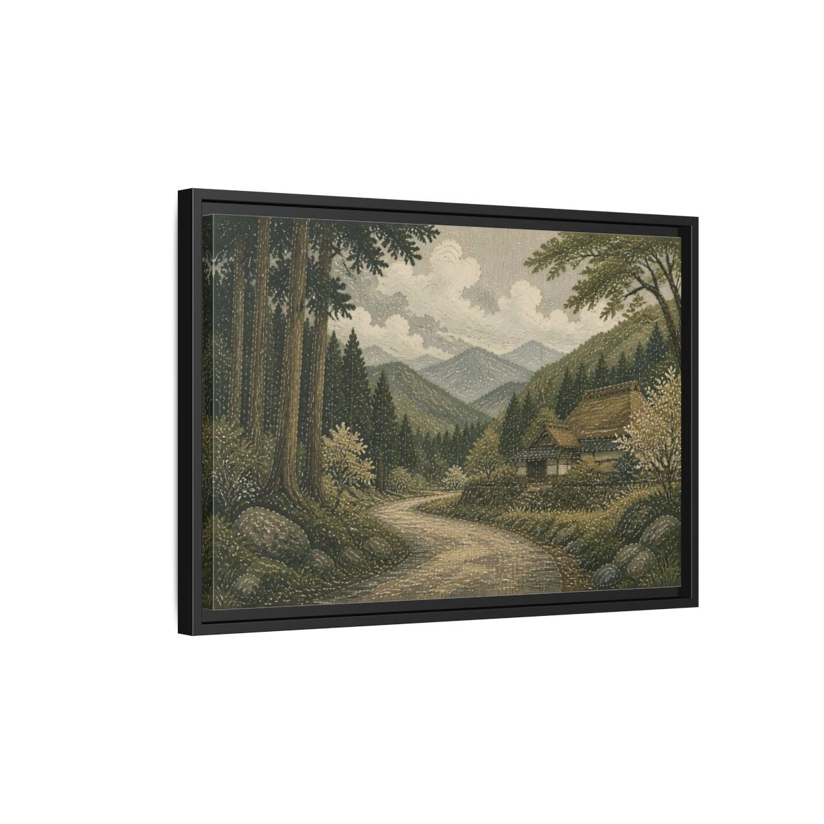 Side Mockup 3. Cedar Forest Country Road shown as framed canvas print
