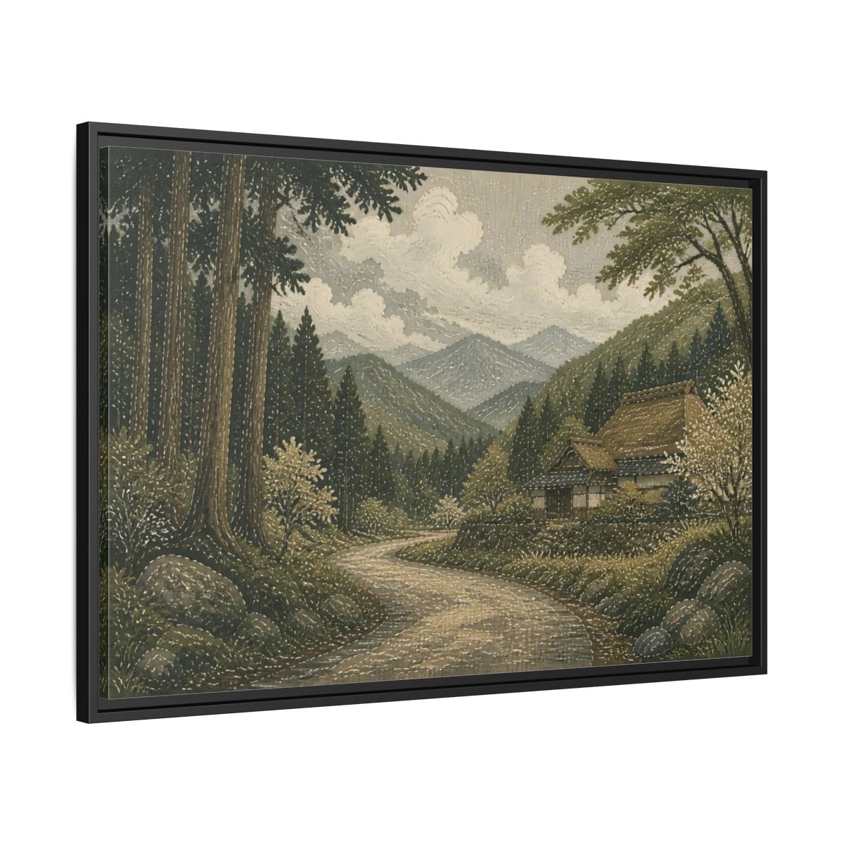 Side Mockup 13. Cedar Forest Country Road shown as framed canvas print