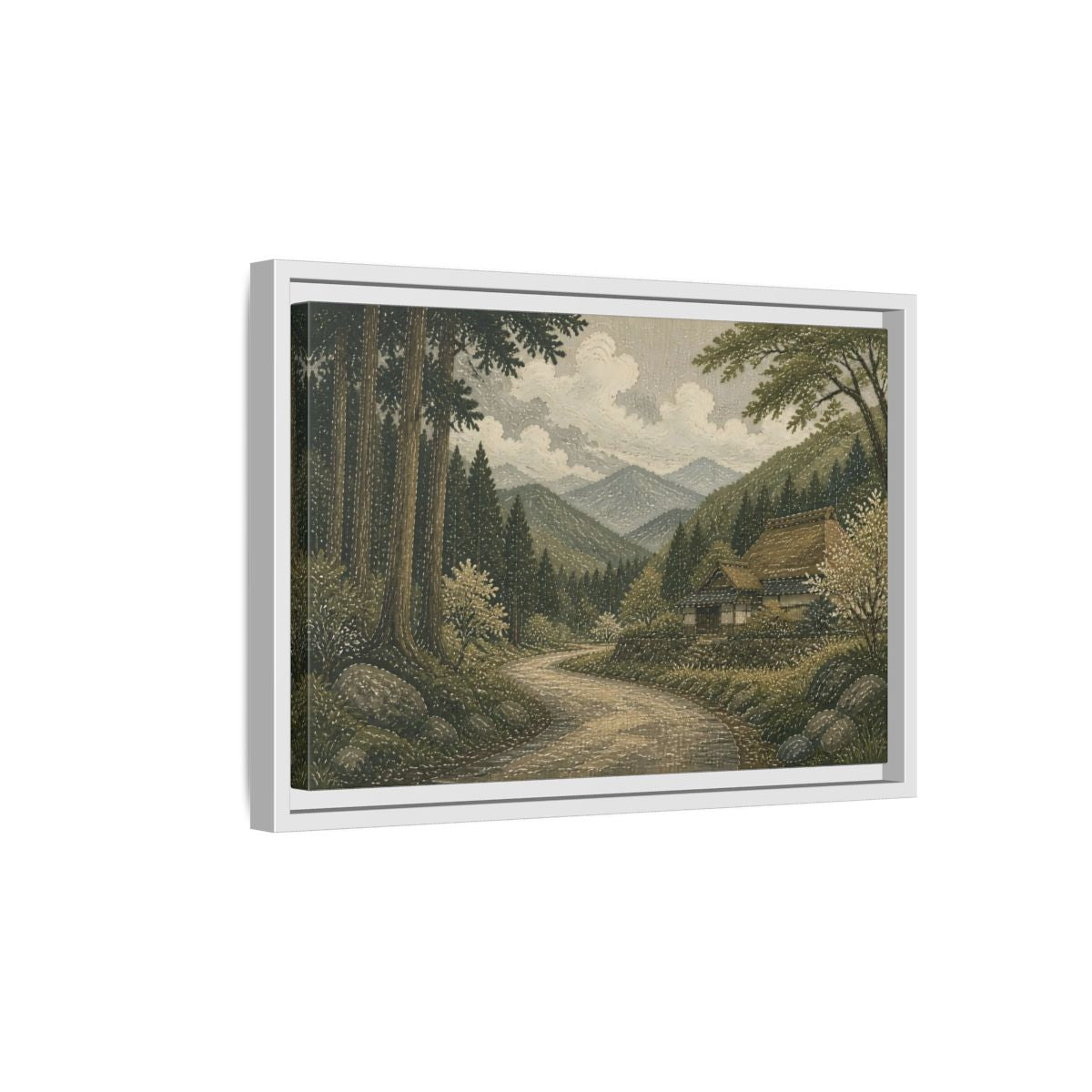 Side Mockup 4. Cedar Forest Country Road shown as framed canvas print