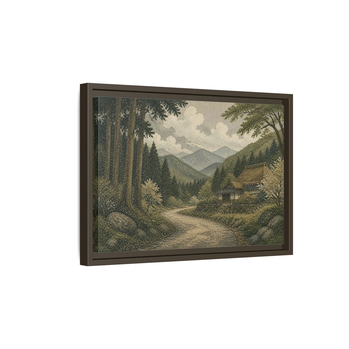 Side Mockup 5. Cedar Forest Country Road shown as framed canvas print