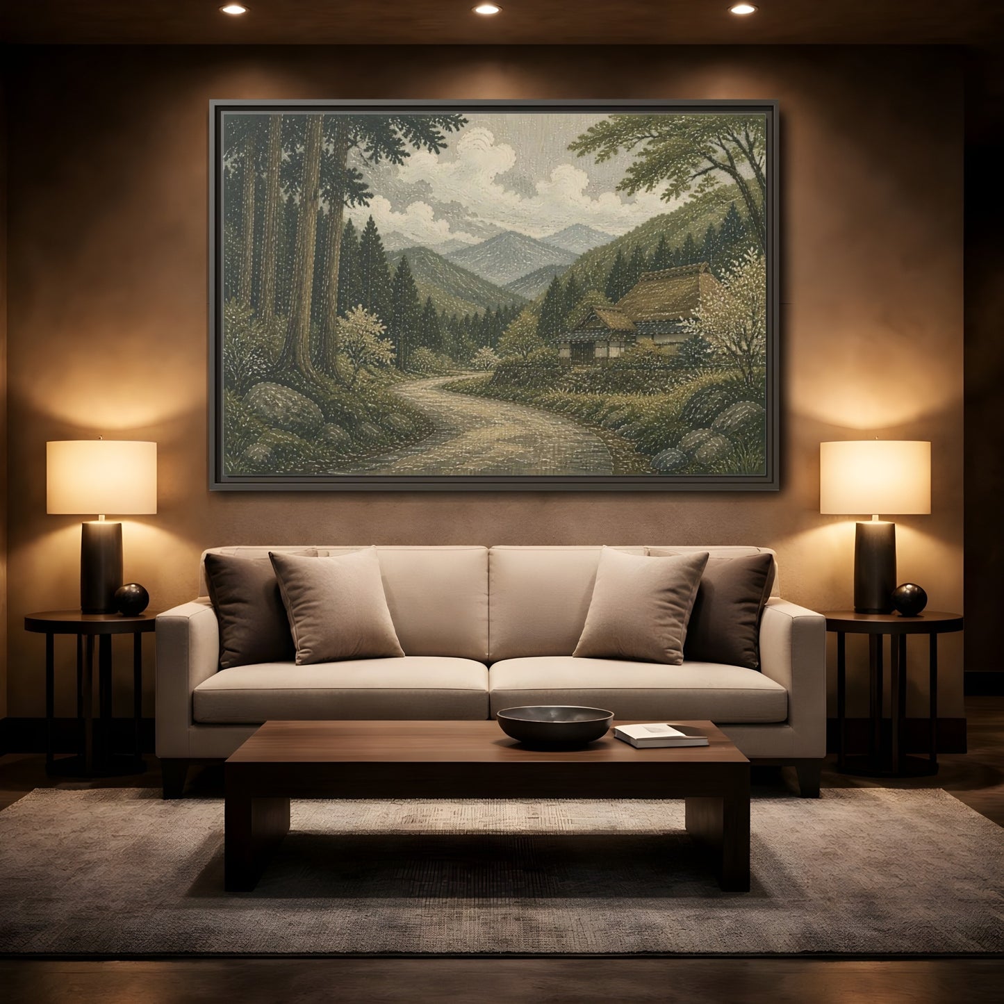 Mockup 2. Cedar Forest Country Road shown as framed canvas print
