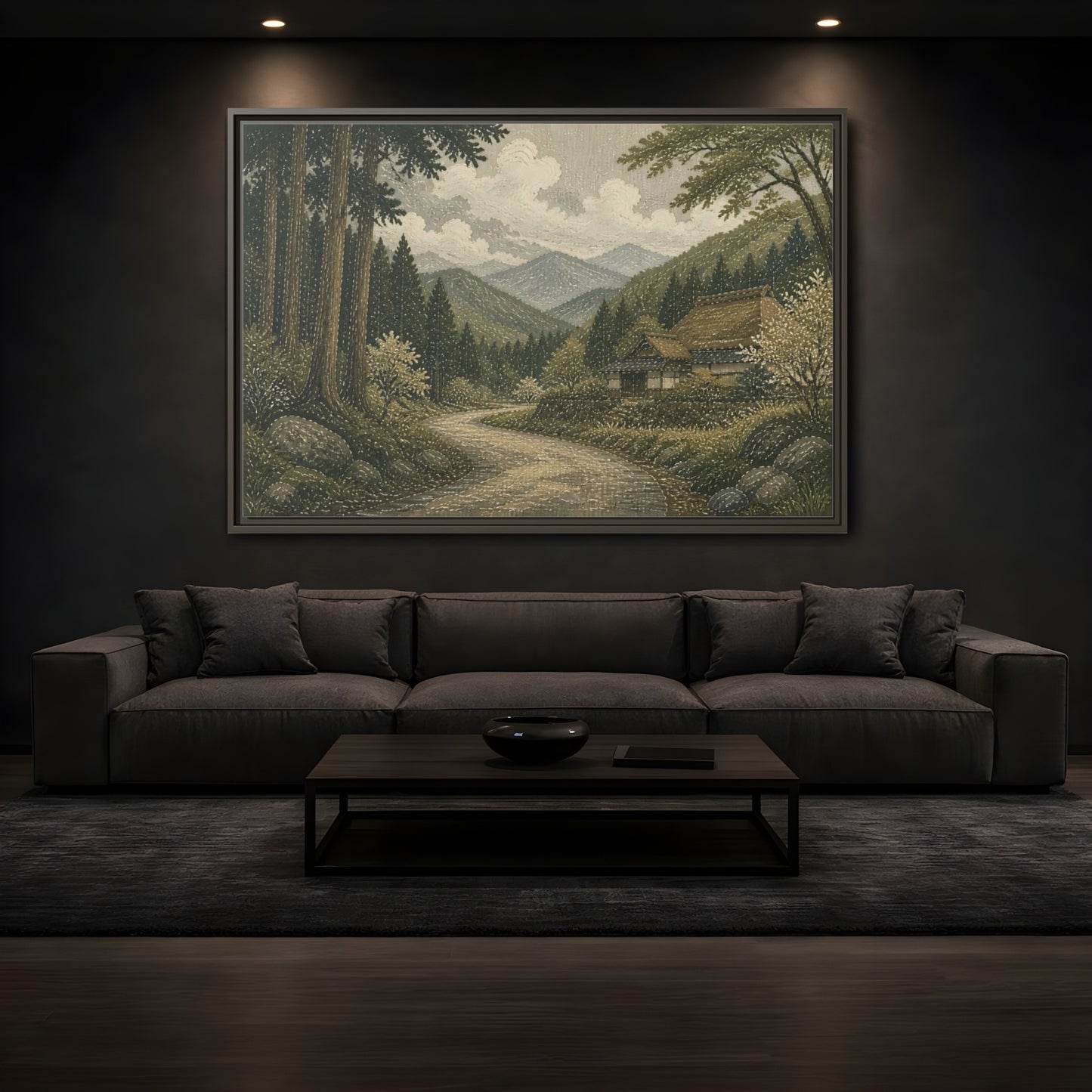 Mockup 3. Cedar Forest Country Road shown as framed canvas print