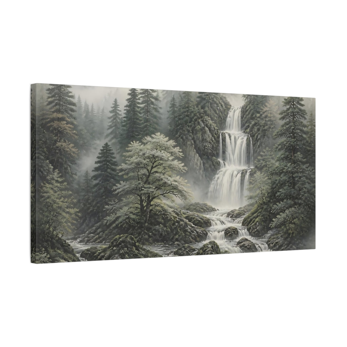 Side Mockup 1. Cedar Forest Waterfall shown as canvas print