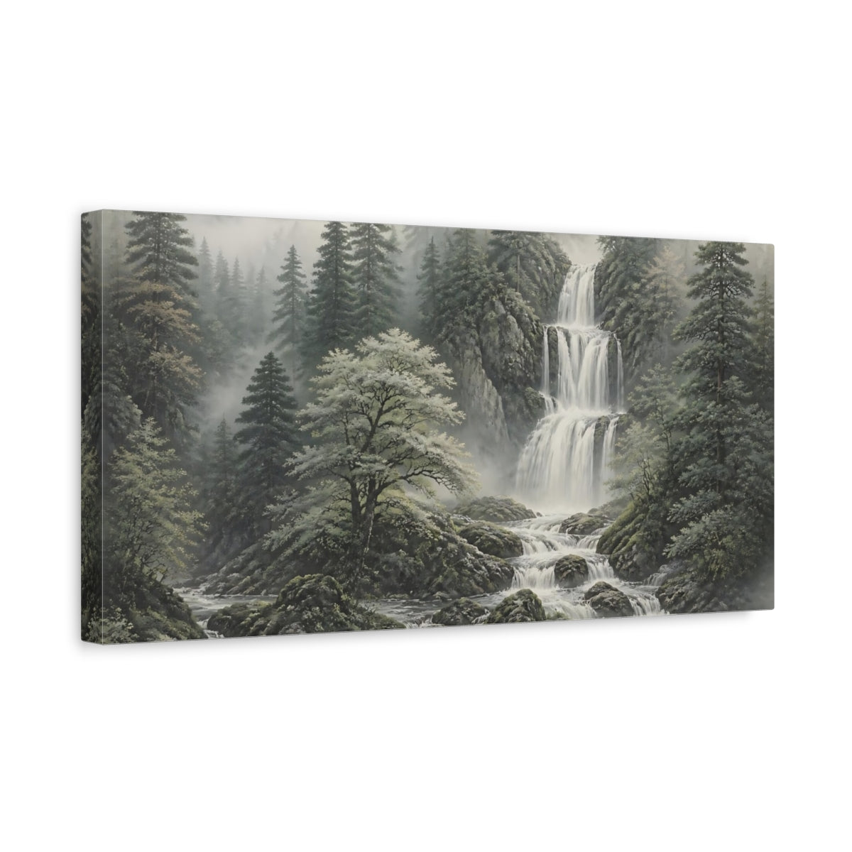 Side Mockup 3. Cedar Forest Waterfall shown as canvas print