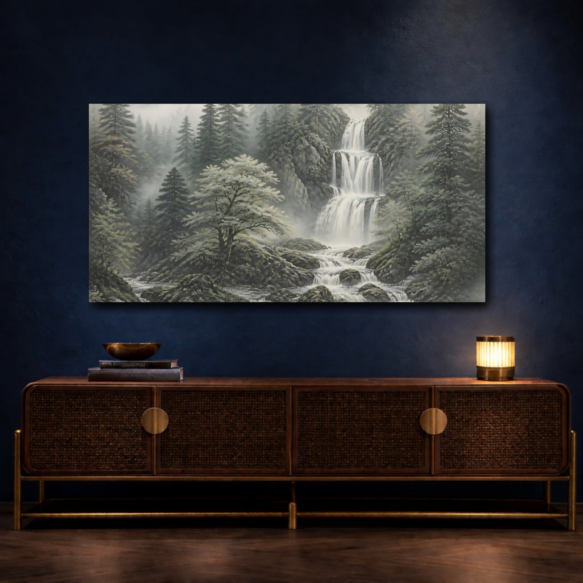Mockup 4. Cedar Forest Waterfall shown as canvas print