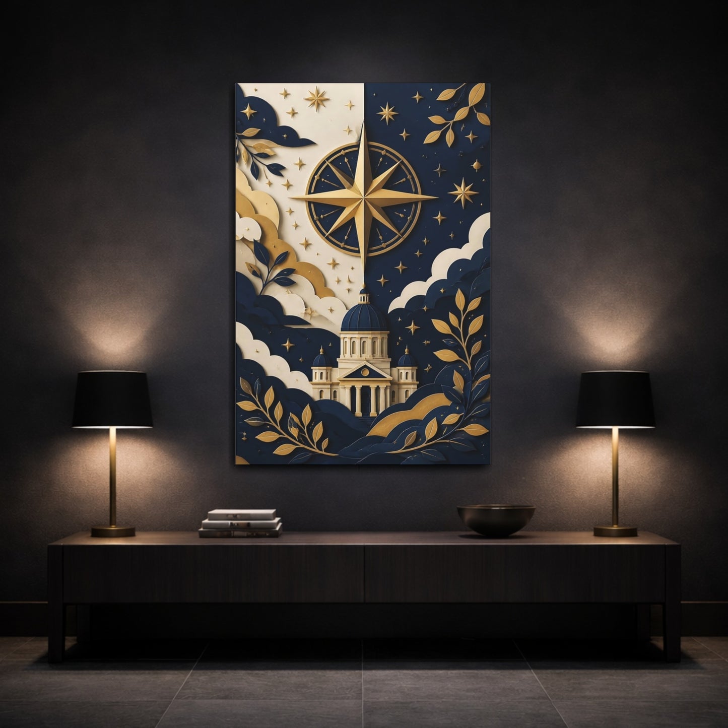 Mockup 3. Celestial Dome & Compass shown as canvas print