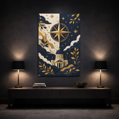 Mockup 3. Celestial Dome & Compass shown as canvas print