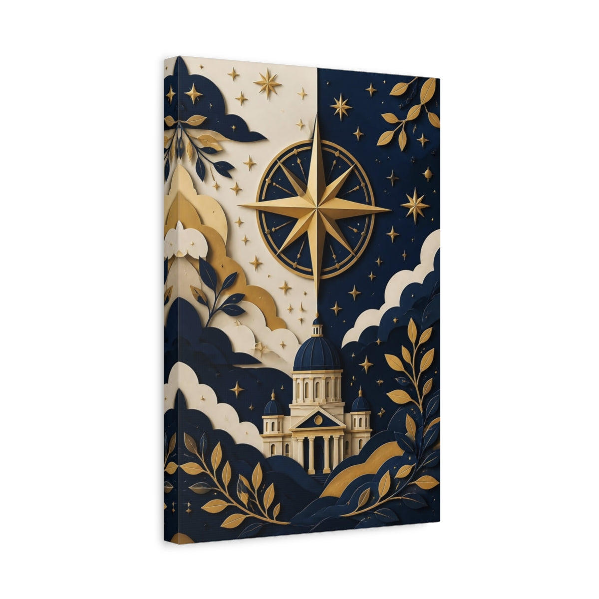 Side Mockup 4. Celestial Dome & Compass shown as canvas print