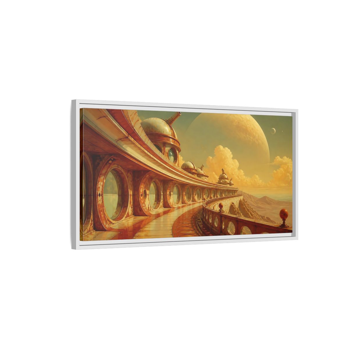 Side Mockup 1. Celestial Observatory Walkway shown as framed canvas print