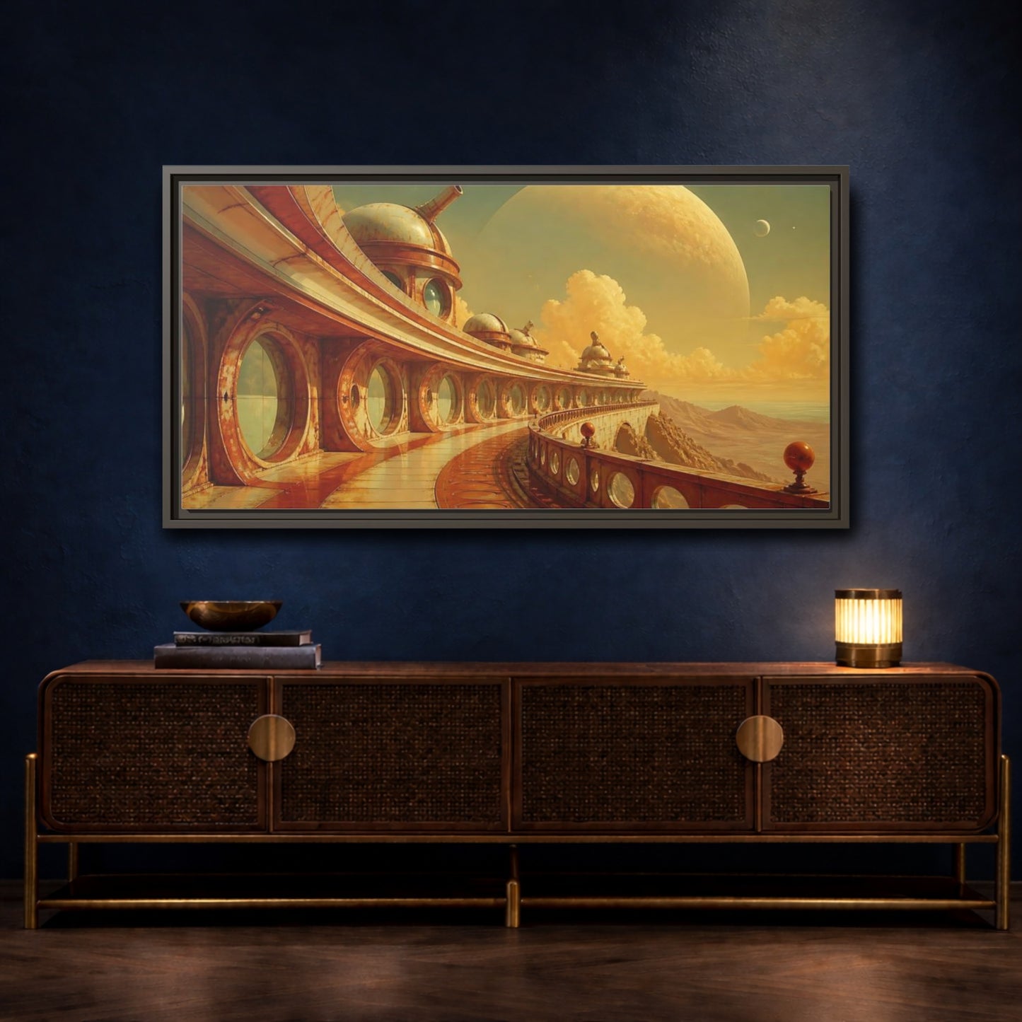 Mockup 4. Celestial Observatory Walkway shown as framed canvas print