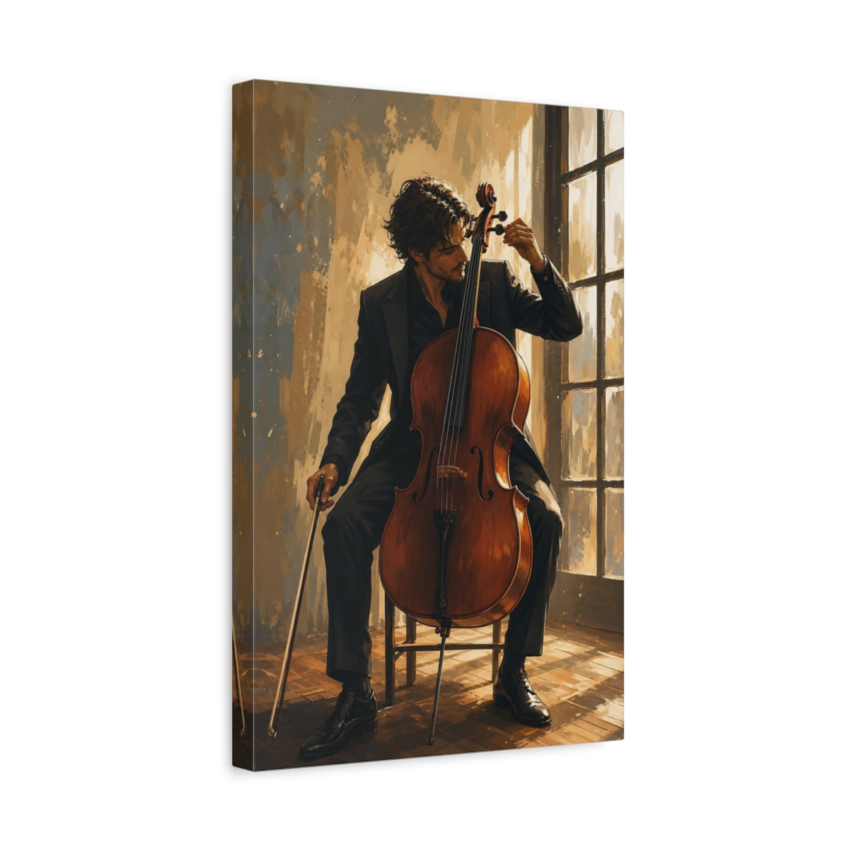 Side Mockup 4. Cellist By The Window shown as canvas print