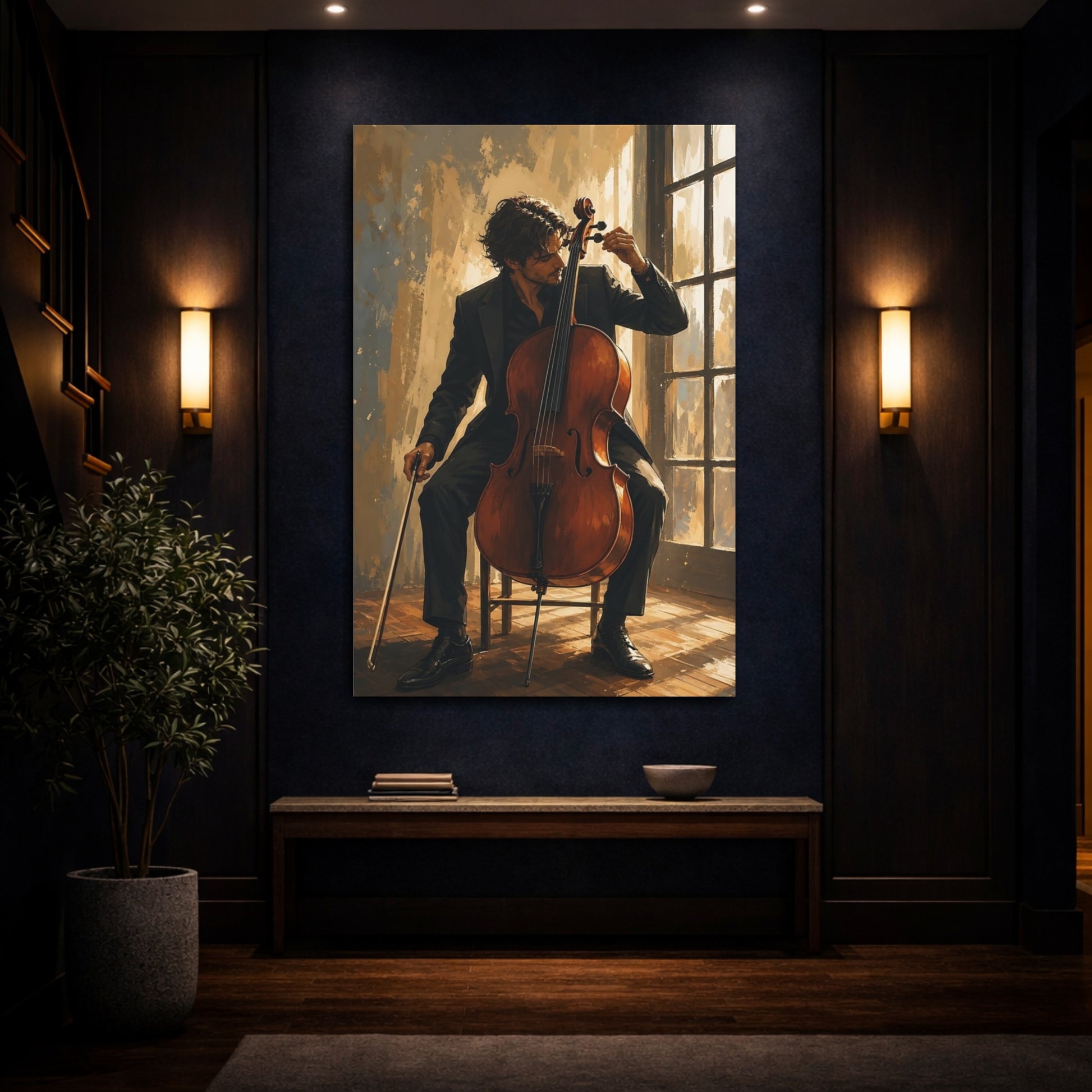 Mockup 4. Cellist By The Window shown as canvas print