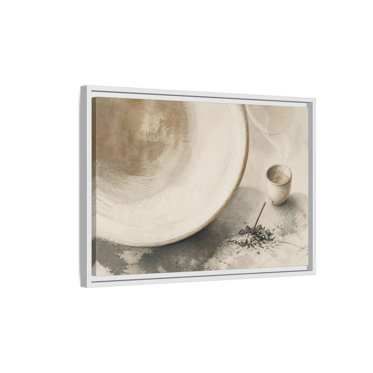 Side Mockup 1. Ceramic Cup And Incense shown as framed canvas print