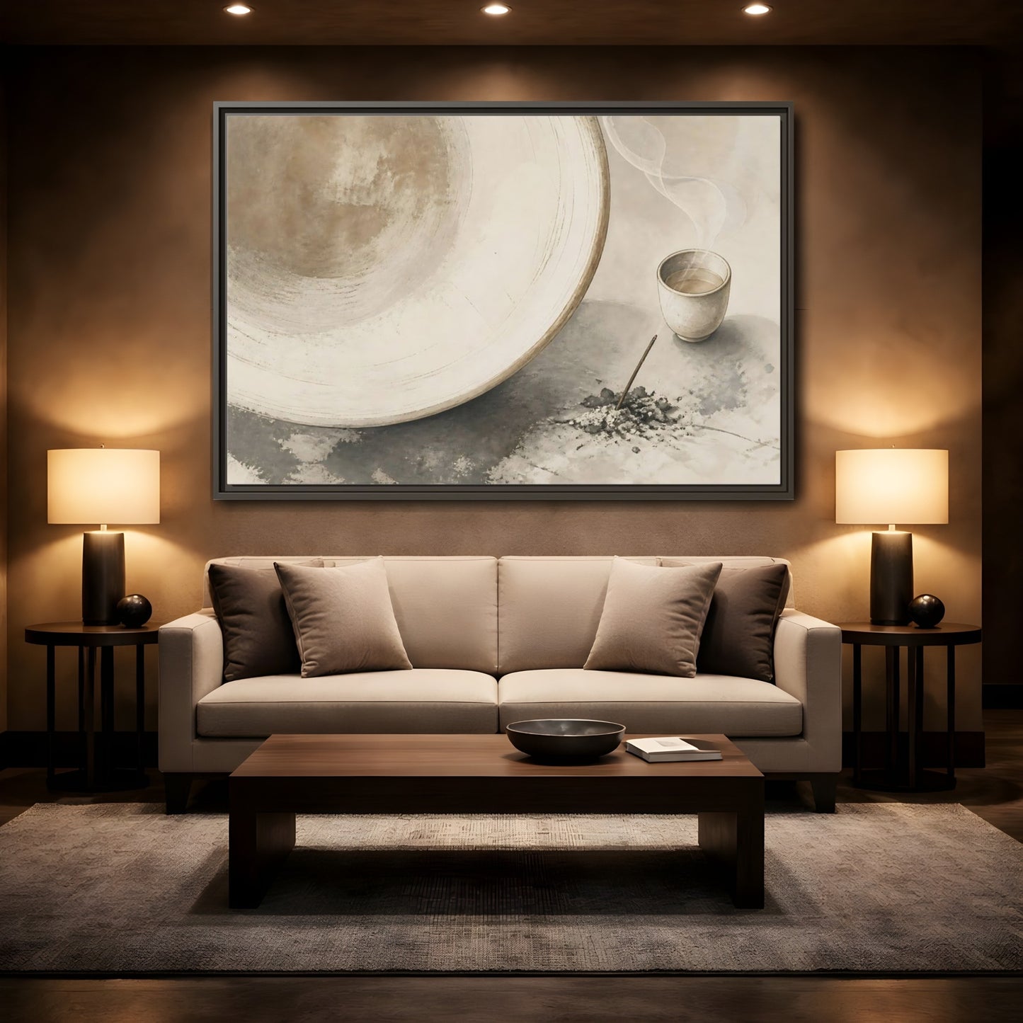 Mockup 2. Ceramic Cup And Incense shown as framed canvas print