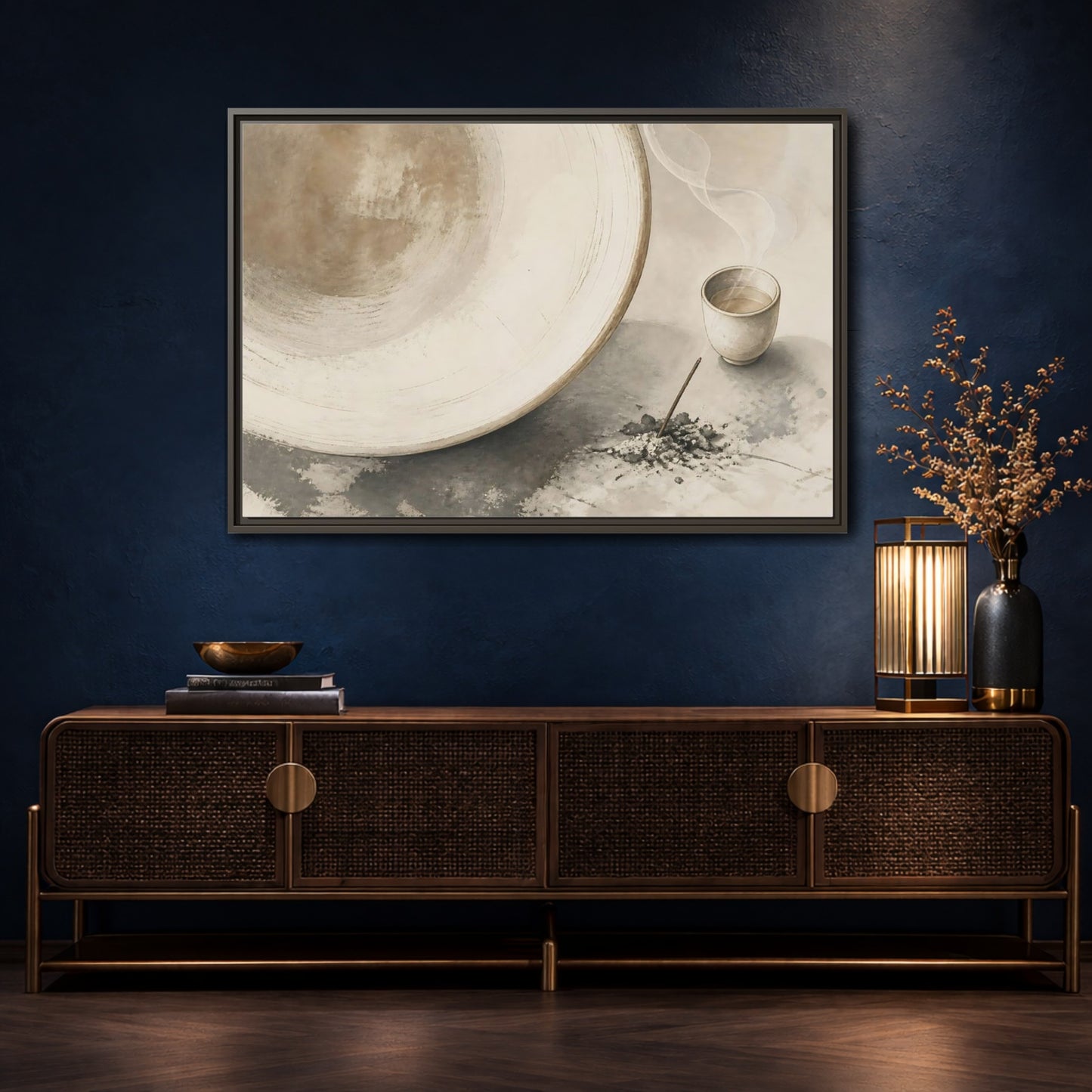 Mockup 4. Ceramic Cup And Incense shown as framed canvas print
