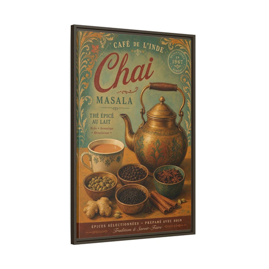 Main Mockup. Chai Masala Tea Kettle shown as framed canvas print