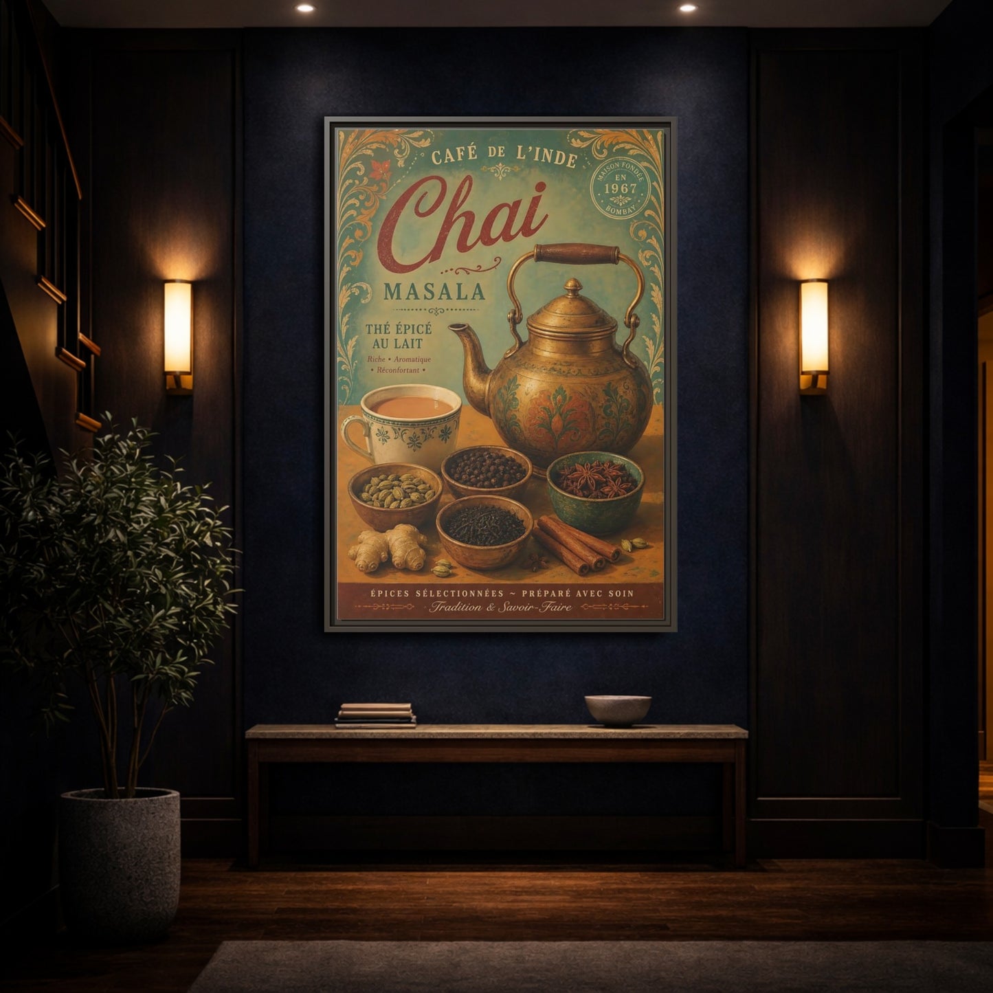 Mockup 4. Chai Masala Tea Kettle shown as framed canvas print