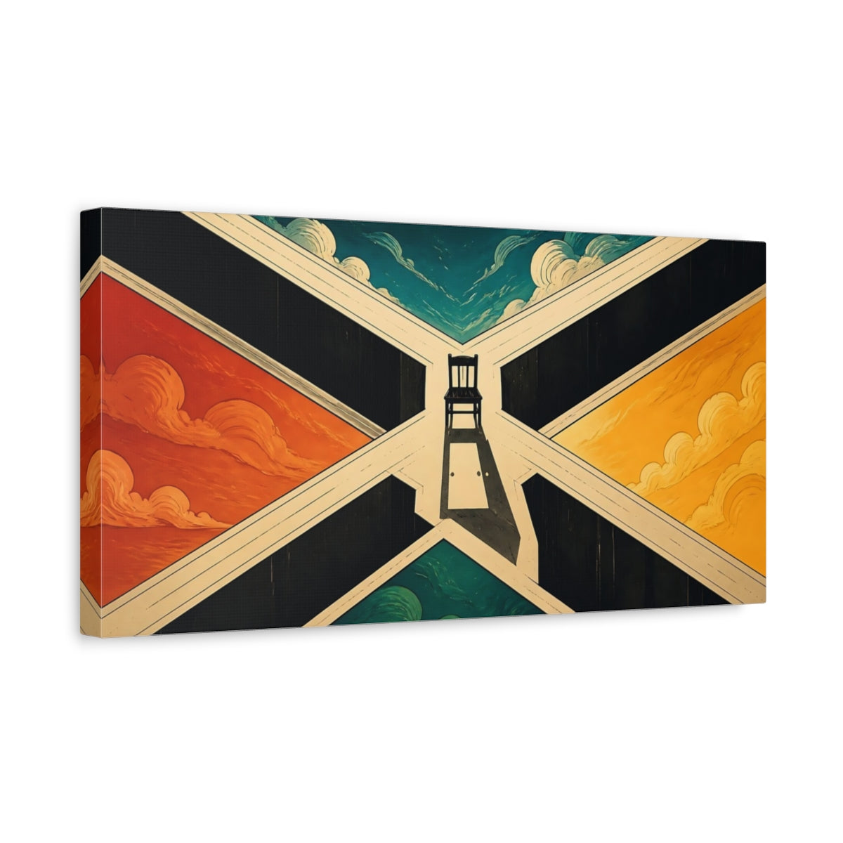 Side Mockup 3. Chair At The Crossroads shown as canvas print