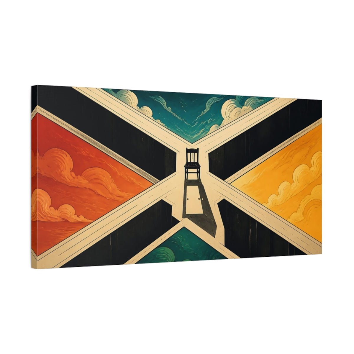 Side Mockup 1. Chair At The Crossroads shown as canvas print