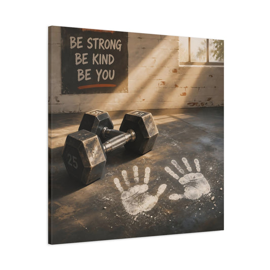 Main Mockup. Chalk Handprints & Dumbbells shown as canvas print