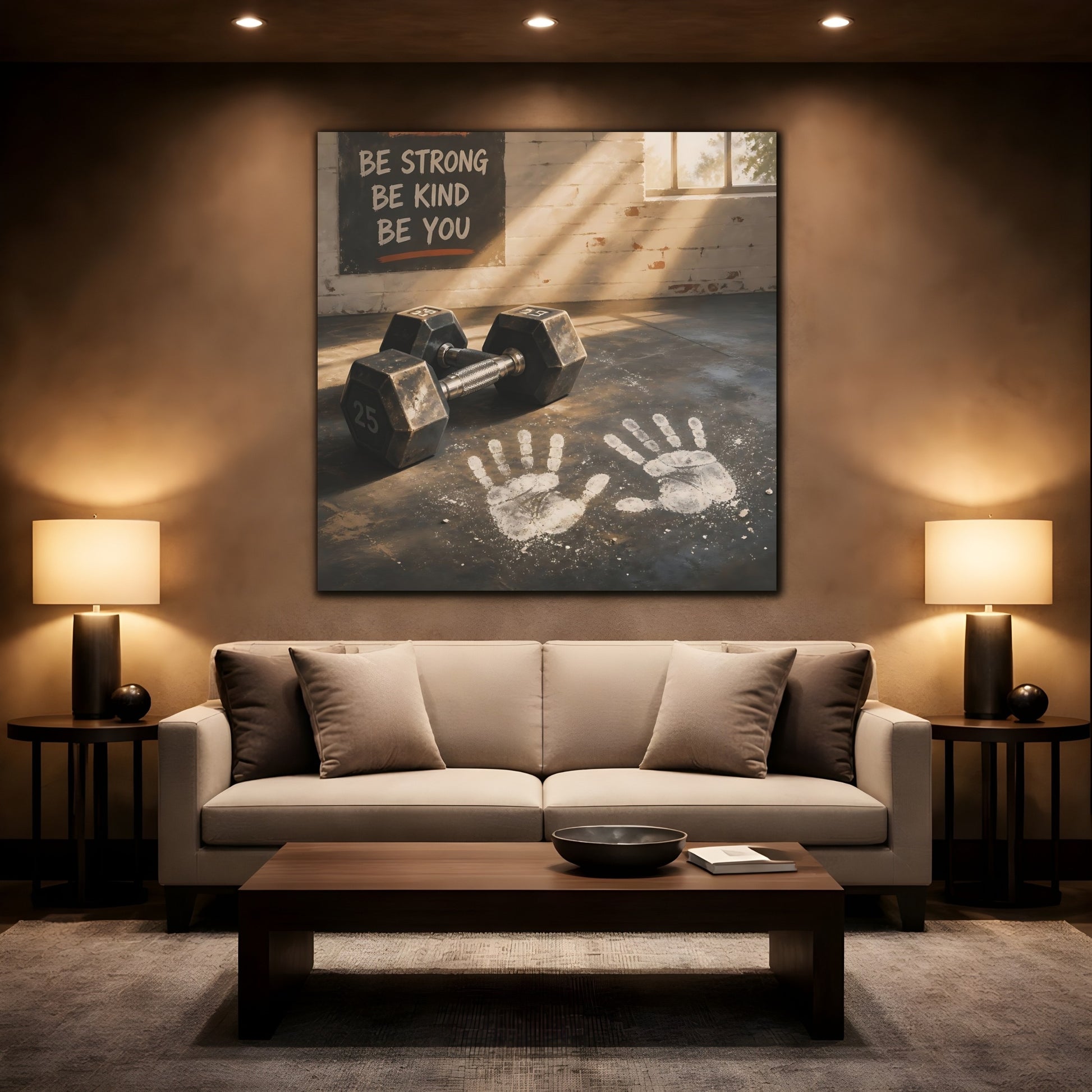 Mockup 2. Chalk Handprints & Dumbbells shown as canvas print