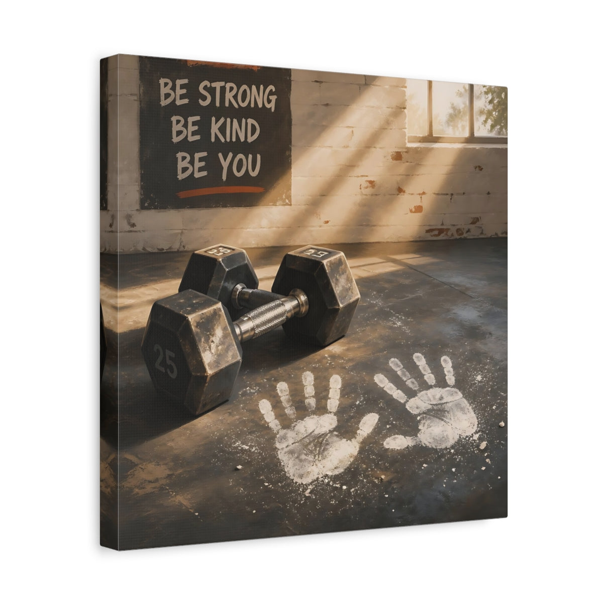 Side Mockup 7. Chalk Handprints & Dumbbells shown as canvas print