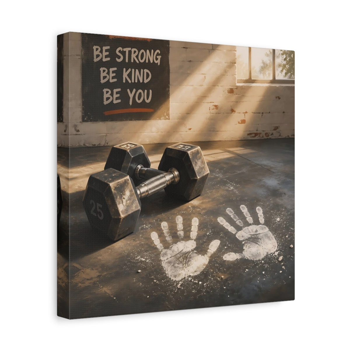 Side Mockup 8. Chalk Handprints & Dumbbells shown as canvas print