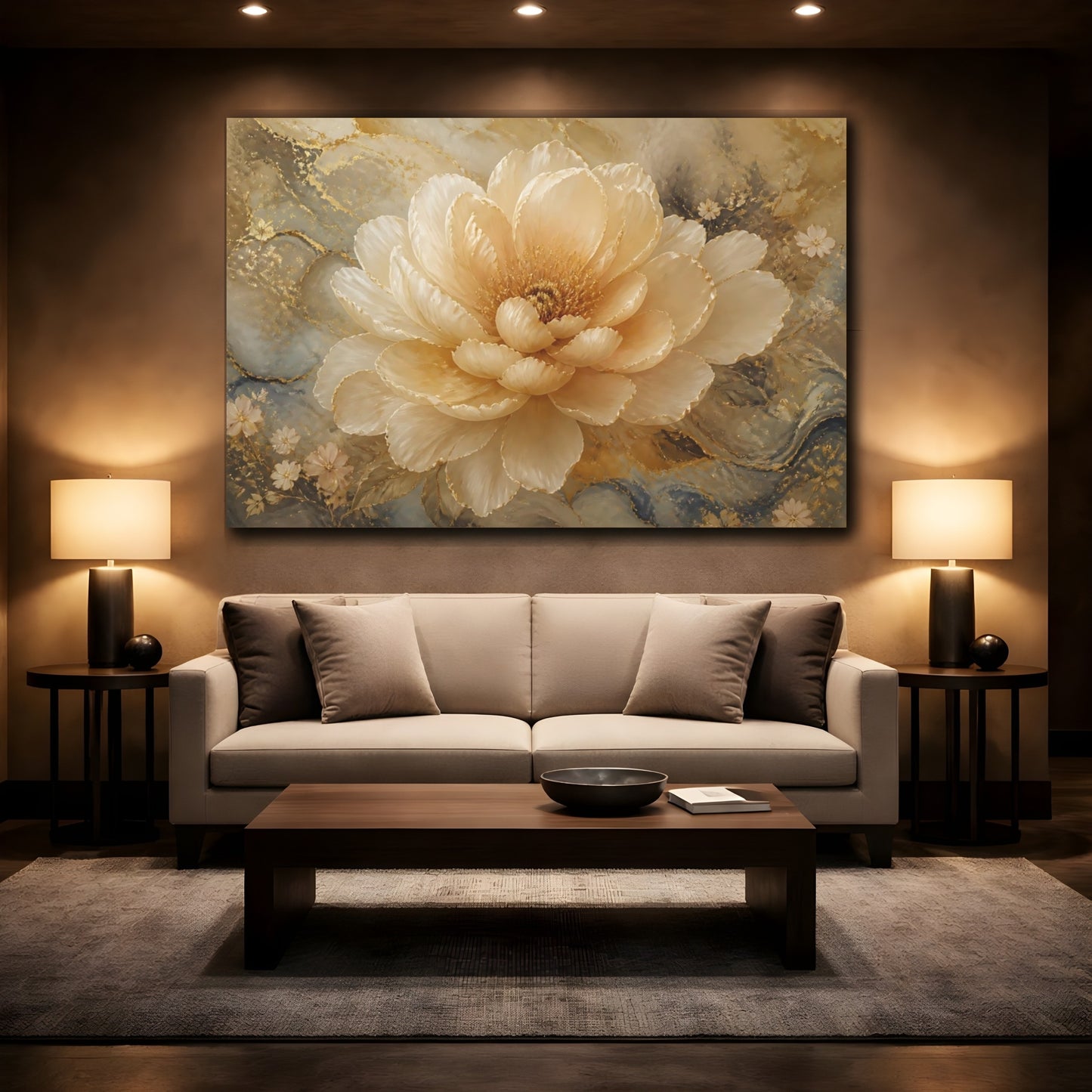 Mockup 2. Champagne Bloom With Gold shown as canvas print