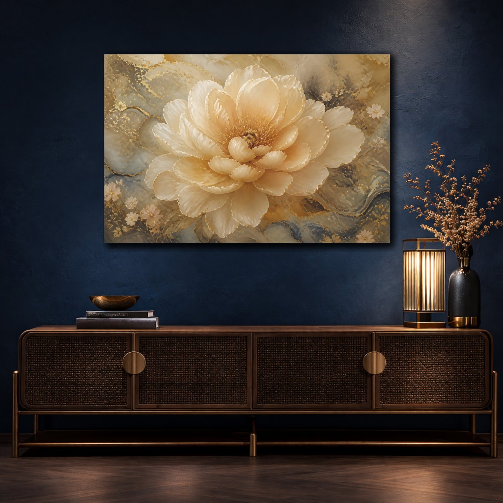 Mockup 4. Champagne Bloom With Gold shown as canvas print