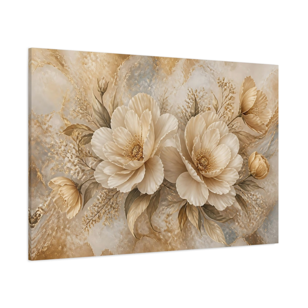 Side Mockup 1. Champagne Floral Bouquet shown as canvas print