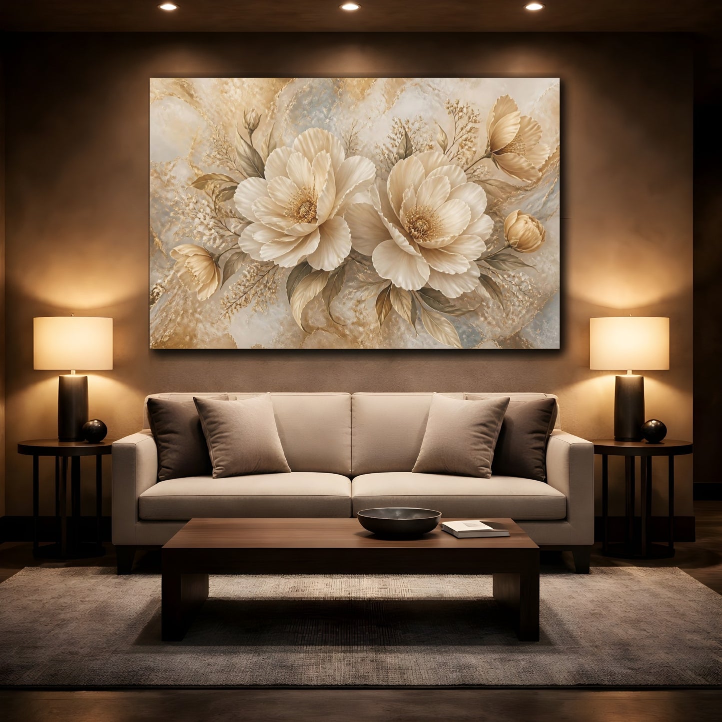 Mockup 2. Champagne Floral Bouquet shown as canvas print