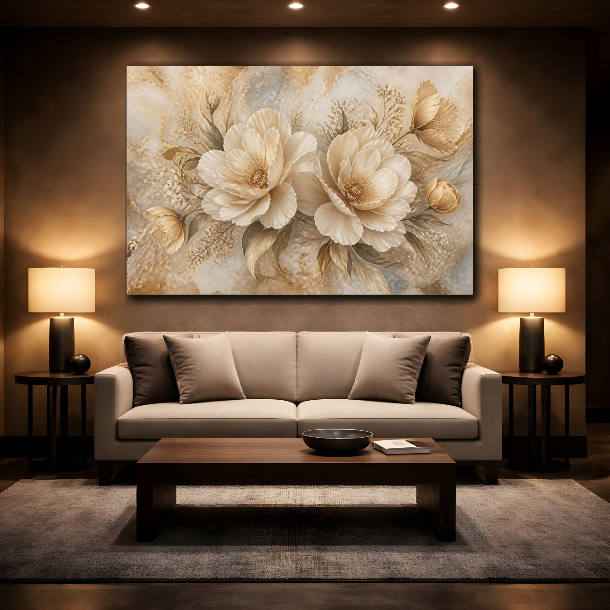 Mockup 2. Champagne Floral Bouquet shown as canvas print