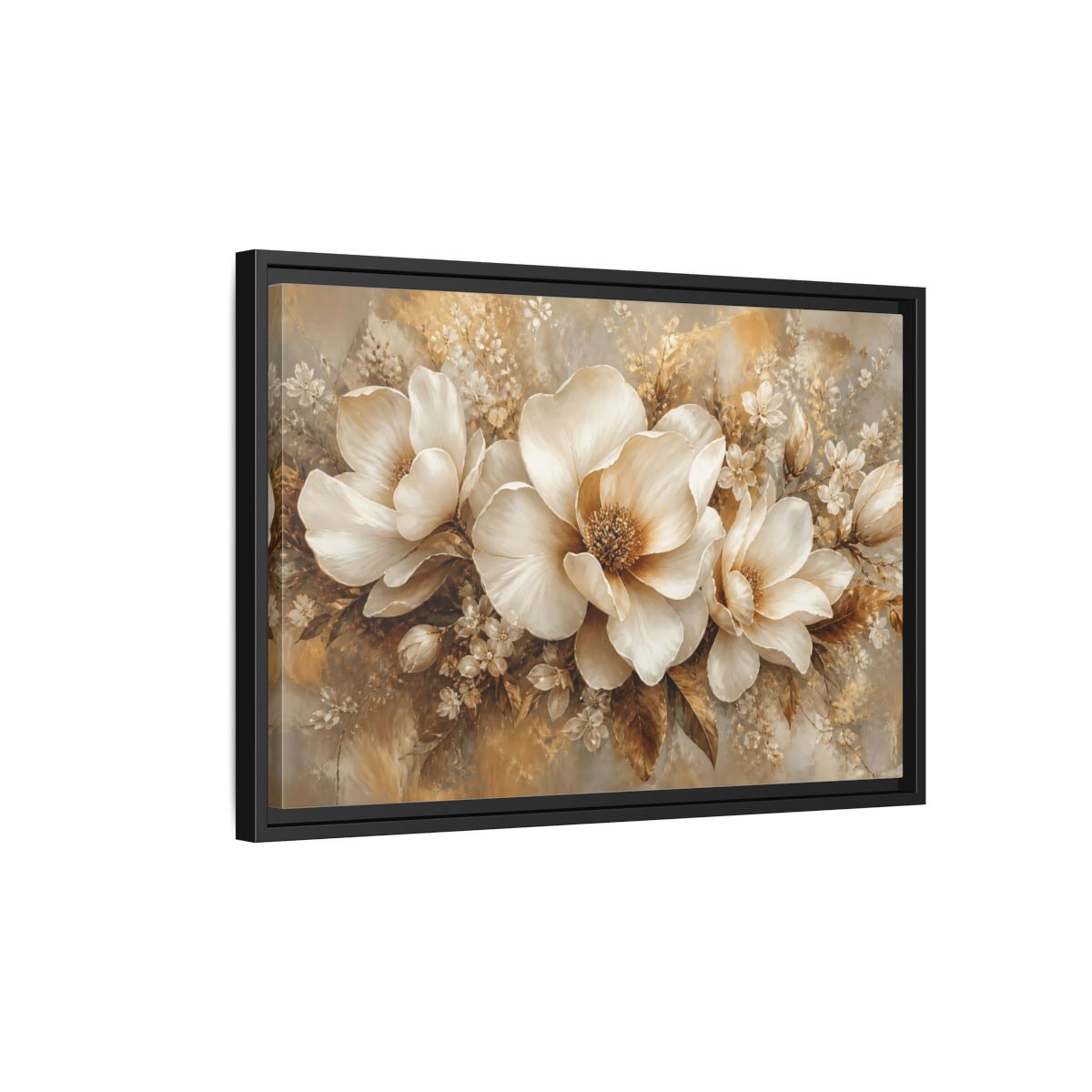 Side Mockup 3. Champagne Floral Elegance shown as framed canvas print