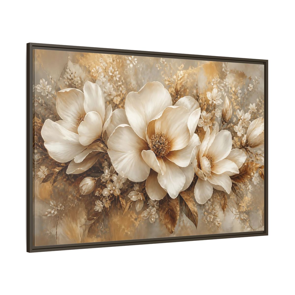 Side Mockup 8. Champagne Floral Elegance shown as framed canvas print
