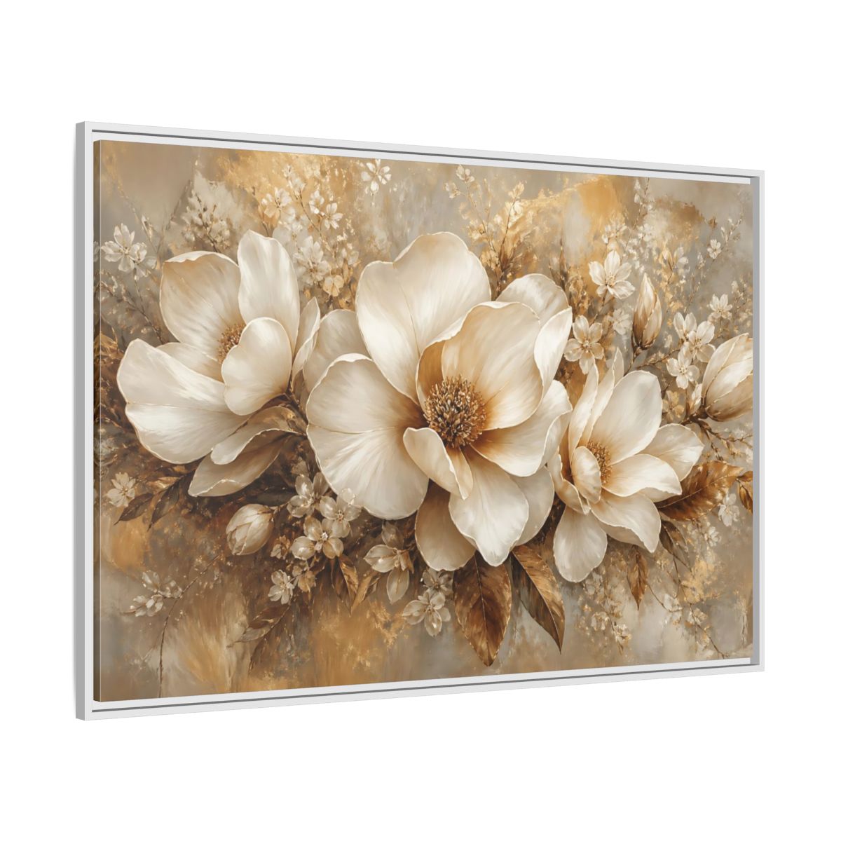 Side Mockup 7. Champagne Floral Elegance shown as framed canvas print