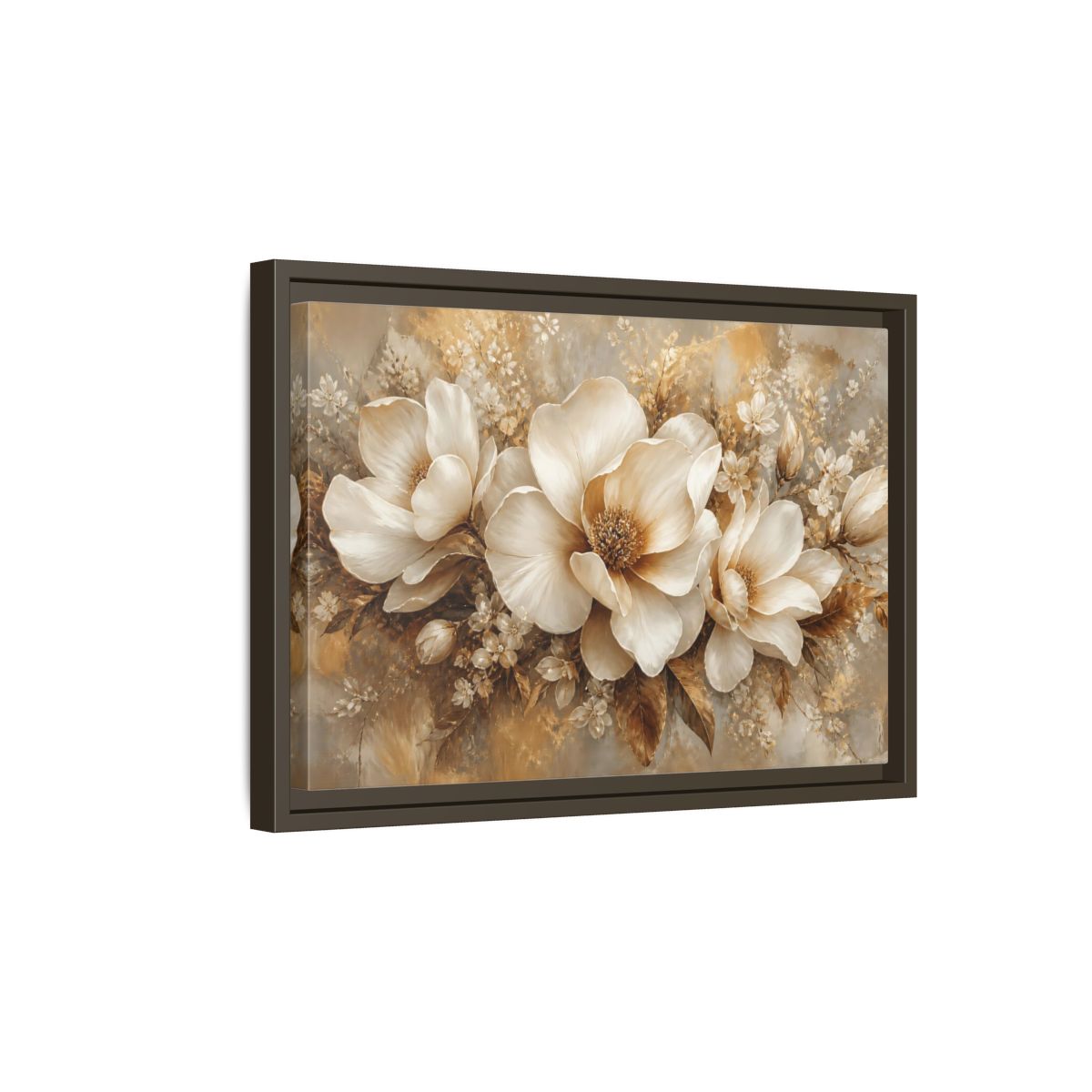 Side Mockup 5. Champagne Floral Elegance shown as framed canvas print